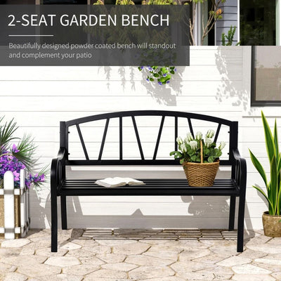 Metal Frame Decorative Backrest 2 Seater Garden Bench - Black