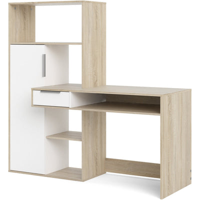 Function Plus White & Oak Multi-Functional Desk With Drawer 1 Door
