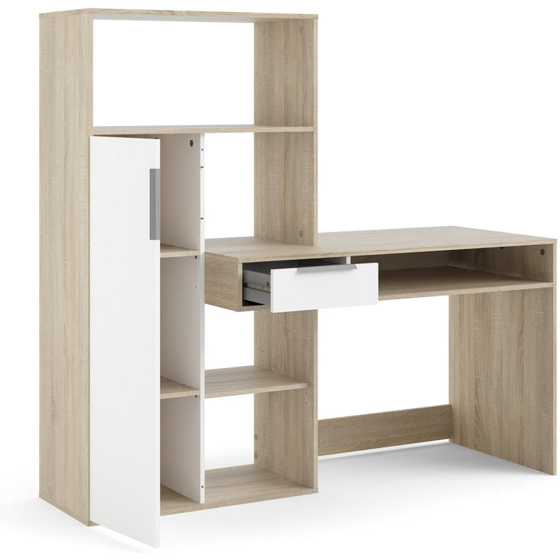Function Plus White & Oak Multi-Functional Desk With Drawer 1 Door