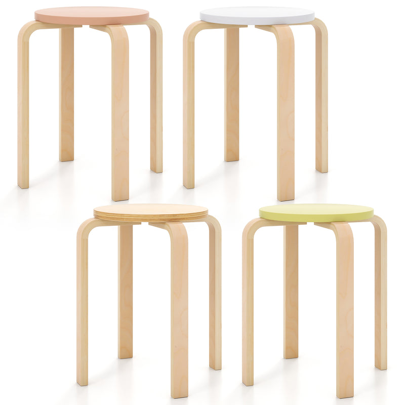 Bentwood Stacking Round Stools Set of 4 with Non-slip Foot Pads-Multicolor