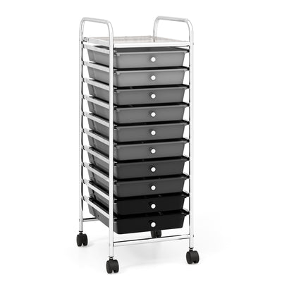 10 Drawers Mobile Storage Trolley with 4 Wheels for Beauty-Silver Grey