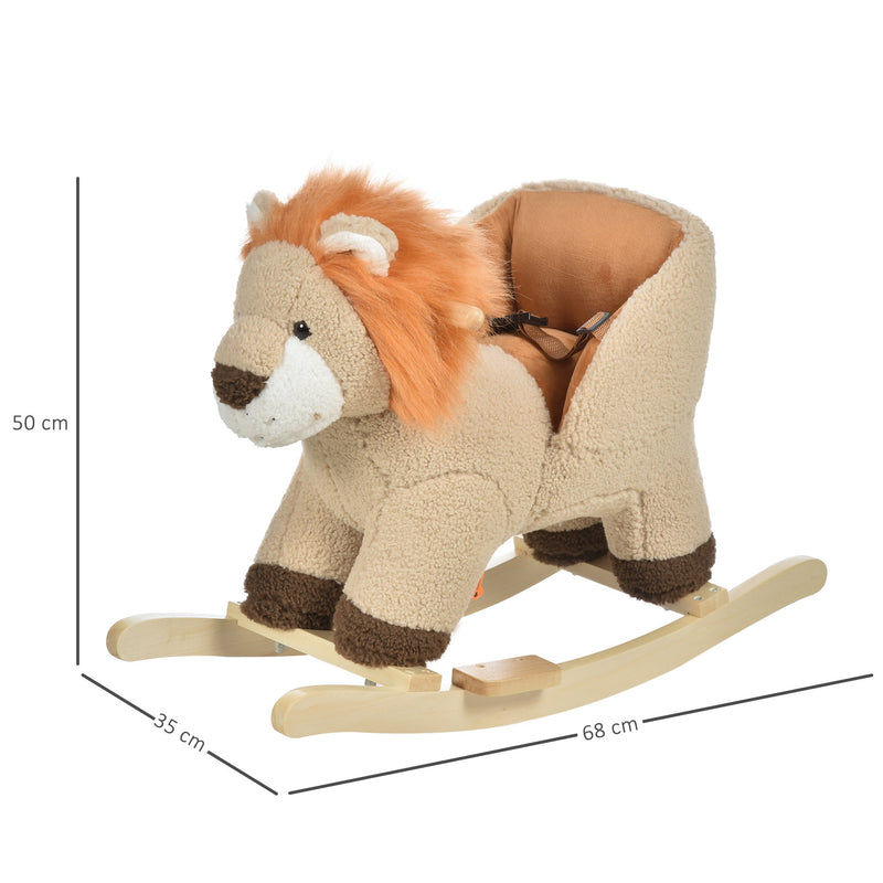 HOMCOM Toddlers Plush Lion Rocking Horse Brown