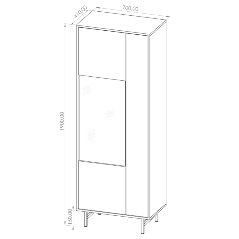 Preggio Tall Display Cabinet 70cm