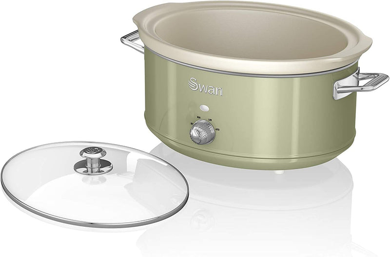 Swan Retro Green 6.5 Litre Slow Cooker, 3 Temperature Settings, Removable Ceramic Inner Pot