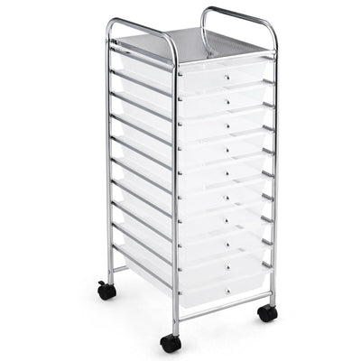 10 Drawers Mobile Storage Trolley with 4 Wheels for Beauty-White
