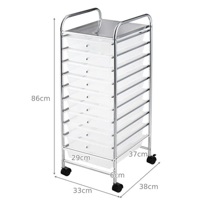 10 Drawers Mobile Storage Trolley with 4 Wheels for Beauty-White