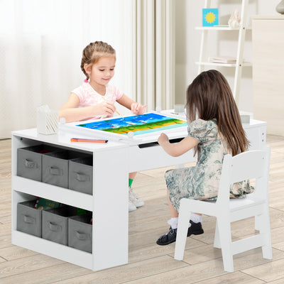 2-in-1 Kids Art Table Set with Chairs-White