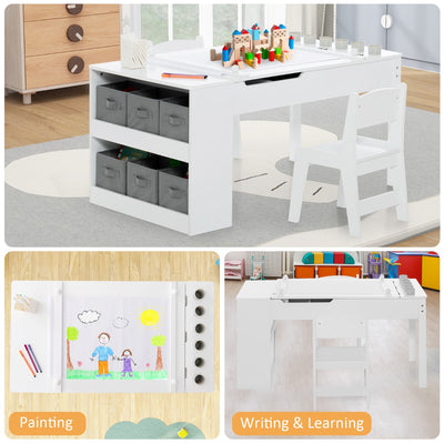 2-in-1 Kids Art Table Set with Chairs-White