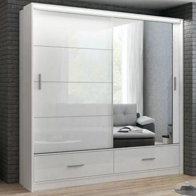 Cornelia High Gloss Mirrored Sliding Door Wardrobe - White, Black, Grey