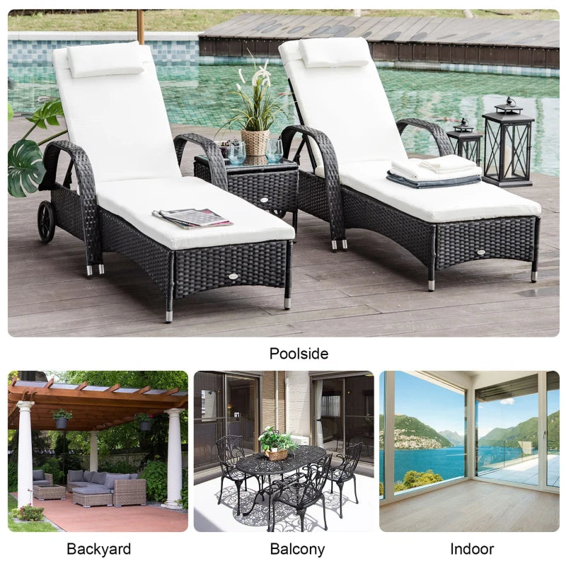 Boro 2 Seat Rattan Reclining Sun Lounger with Side Table Set Brown, Grey, Black