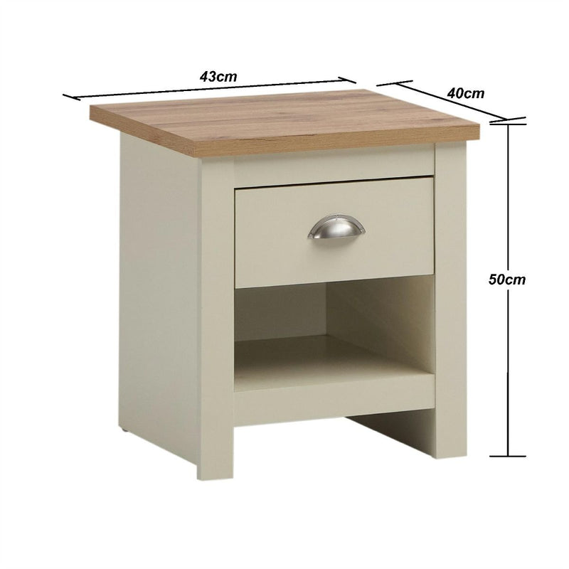 Lisbon 1 drawer bedside table / lamp table in cream & oak