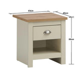 Lisbon 1 drawer bedside table / lamp table in cream & oak
