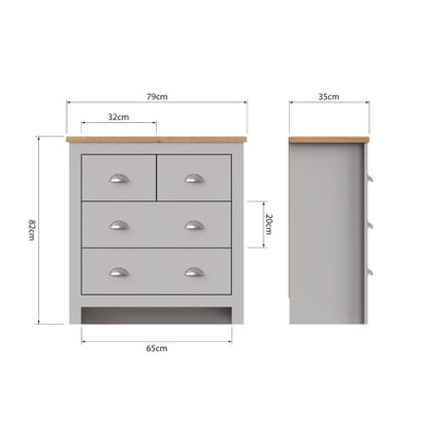 Lisbon 4 drawer chest of drawers in grey & oak