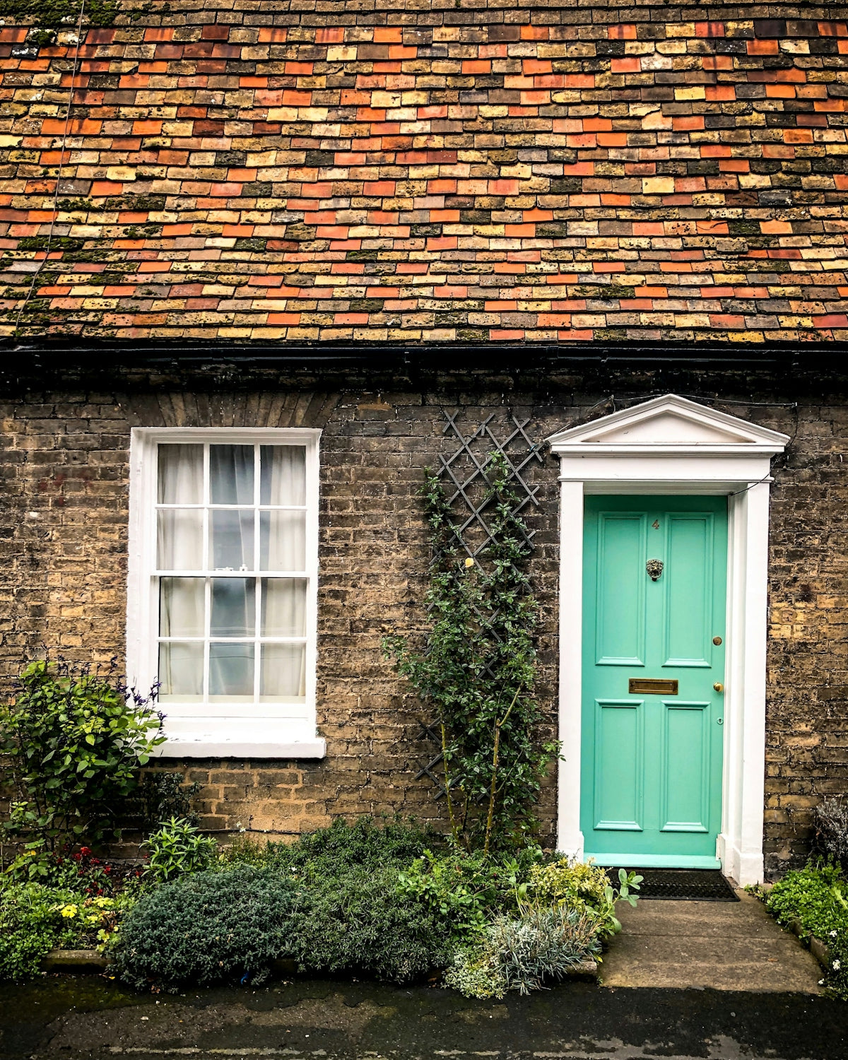 white window and green door