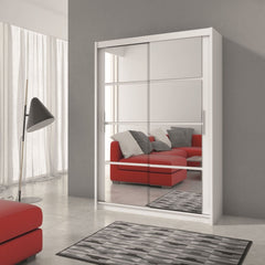 White Mirrored Sliding Door Wardrobe 160cm – NORWICH