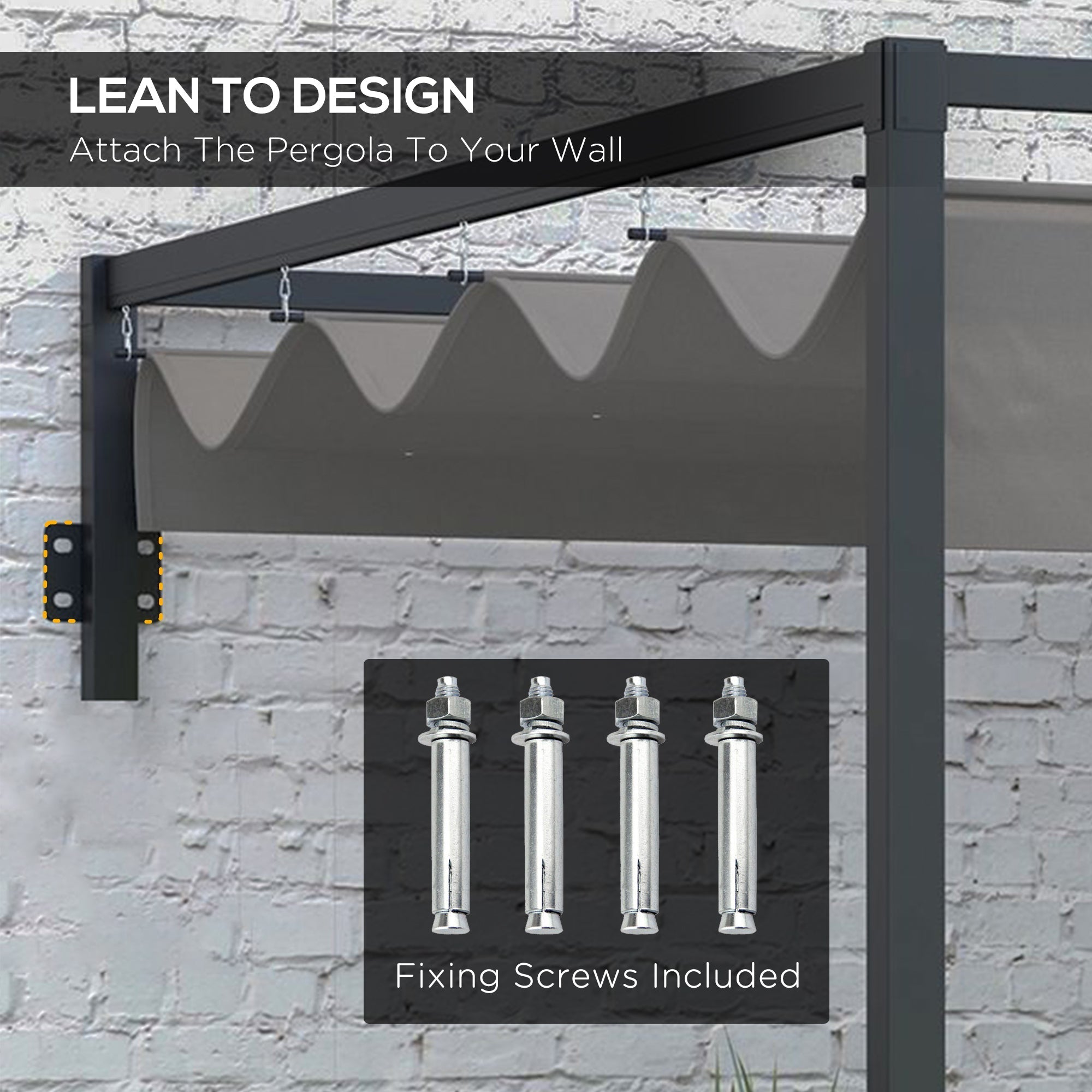 Outsunny 2 x 3(m) Lean To Steel Pergola, with Moving Fabric Canopy - Dark Grey