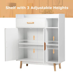 Freestanding Wooden Bookcase with Drawer and Adjustable Shelves-White