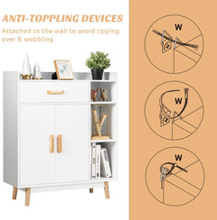 Freestanding Wooden Bookcase with Drawer and Adjustable Shelves-White
