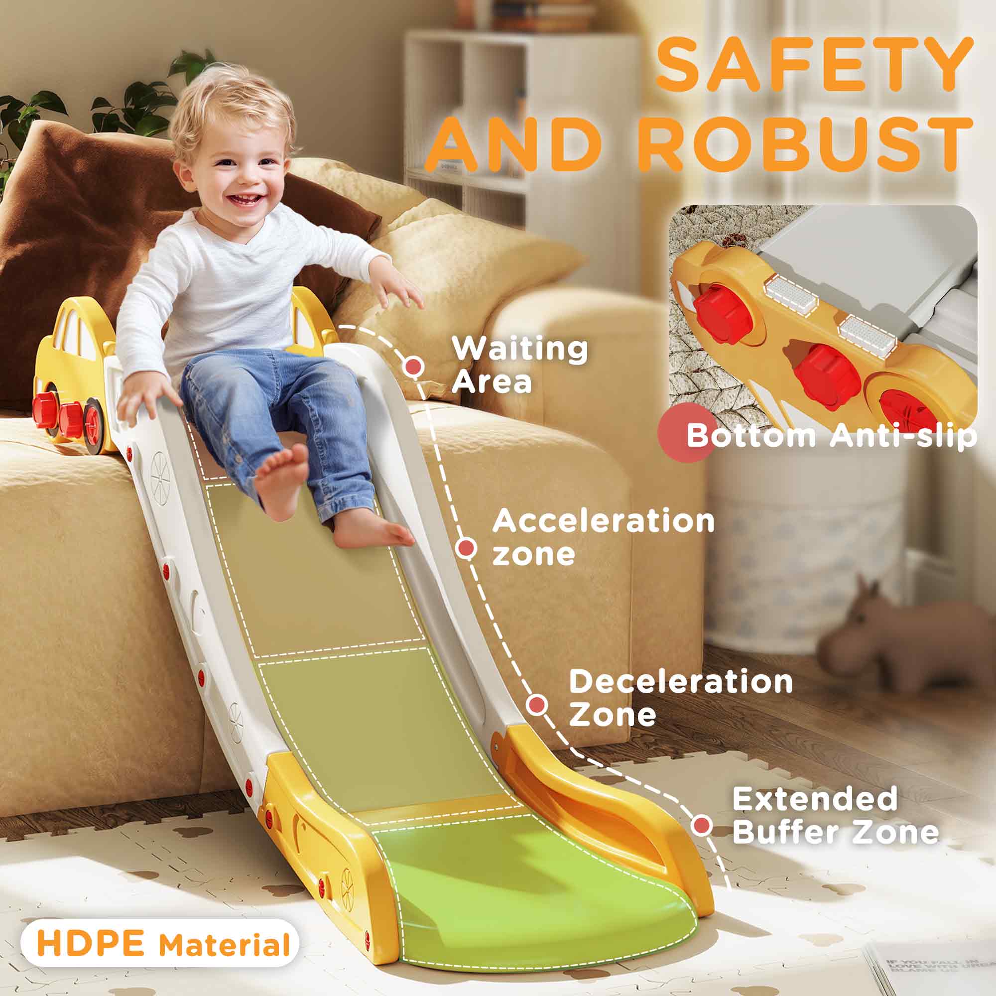 AIYAPLAY Kids Slide for Bed, Sofa, with Extended Length, Easy to assemble and Store, Yellow