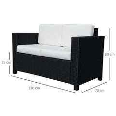 Outsunny Rattan Sofa, 2 Seater Garden Furniture with Soft Padded Cushion and Armrests, Wicker Garden Loveseat for Patio, Black
