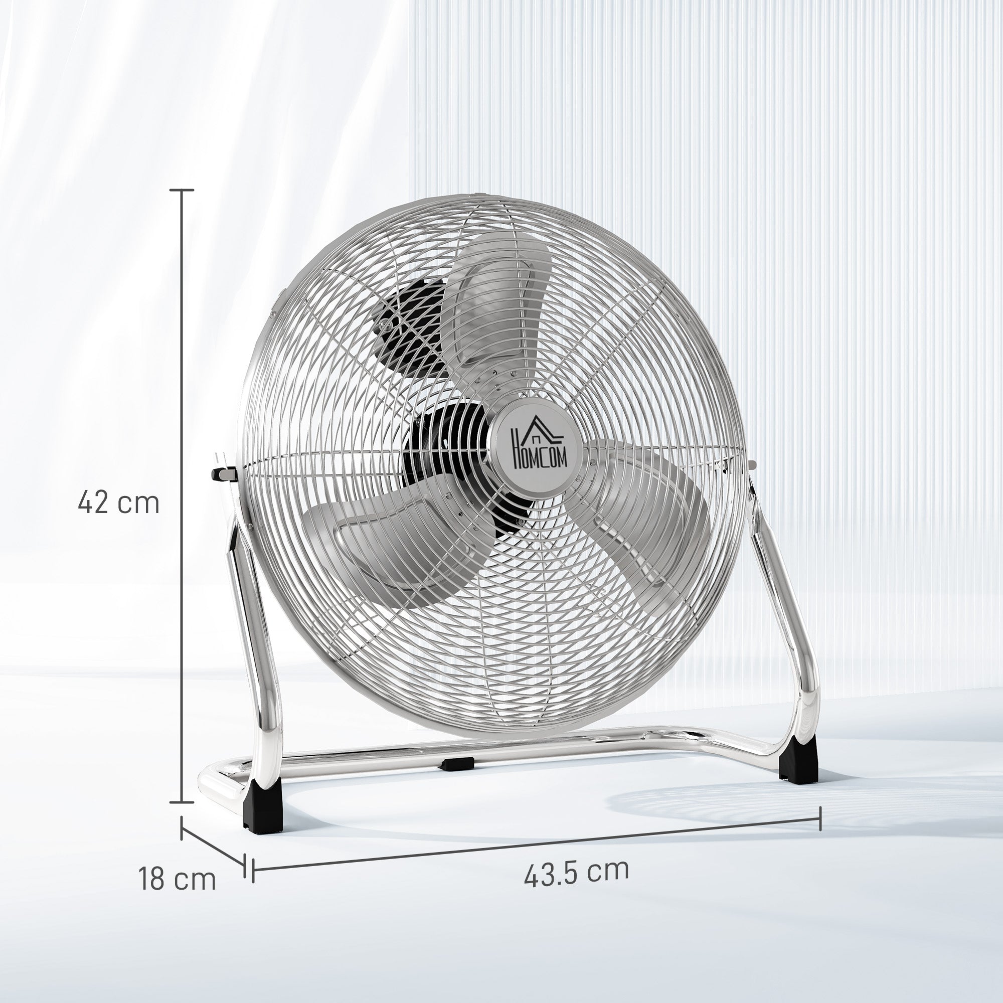 HOMCOM Metal Floor Fan with 3 Speeds & 120√Ç¬∞ Adjustable Tilt - Silver Tone