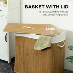 HOMCOM 3 Section Laundry Basket with Lid, 144L Bamboo Laundry Hamper with Handles, Removable and Washable Liner, Brown