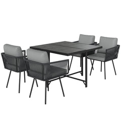 Outsunny 5 Piece Garden Furniture Set, Garden Dining Set with Wood-Plastic Table and 4 Stackable Chairs, Light Grey