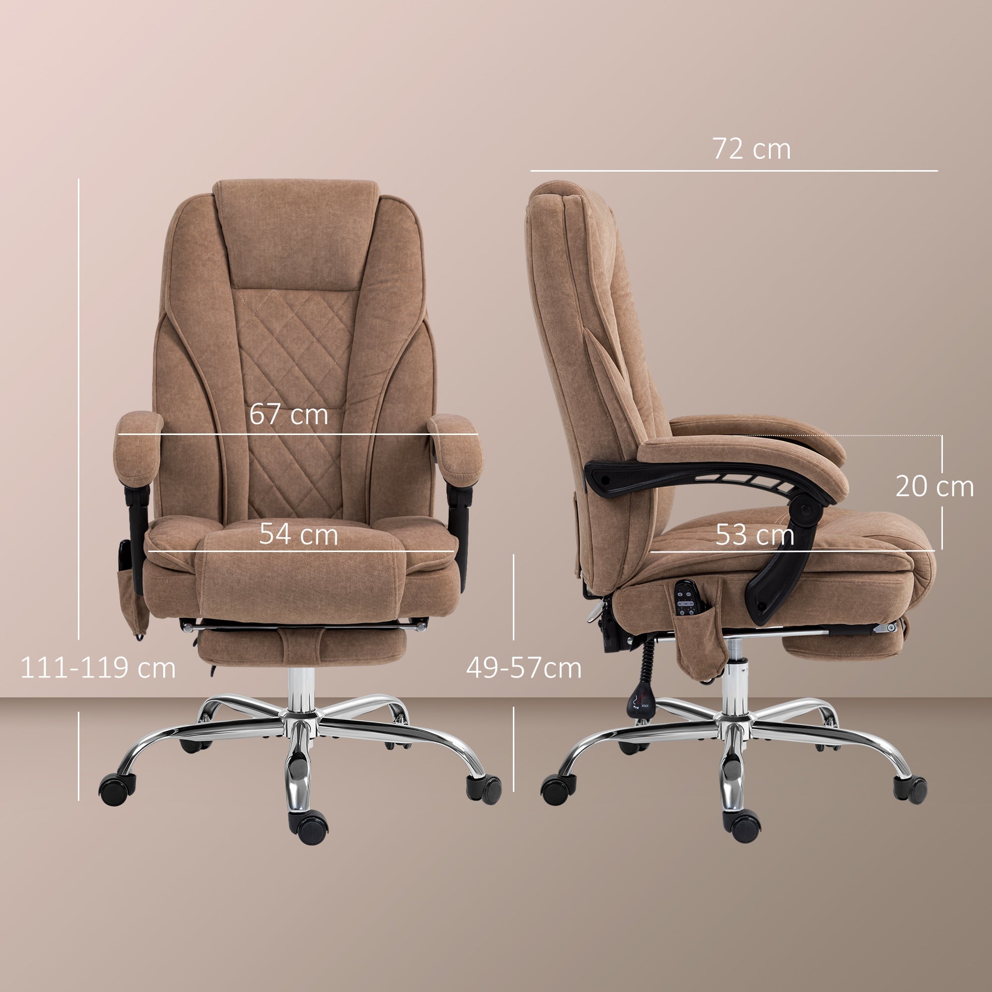 Vinsetto Massage Office Chair, Heated Reclining Computer Chair with Adjustable Height and Footrest, Brown