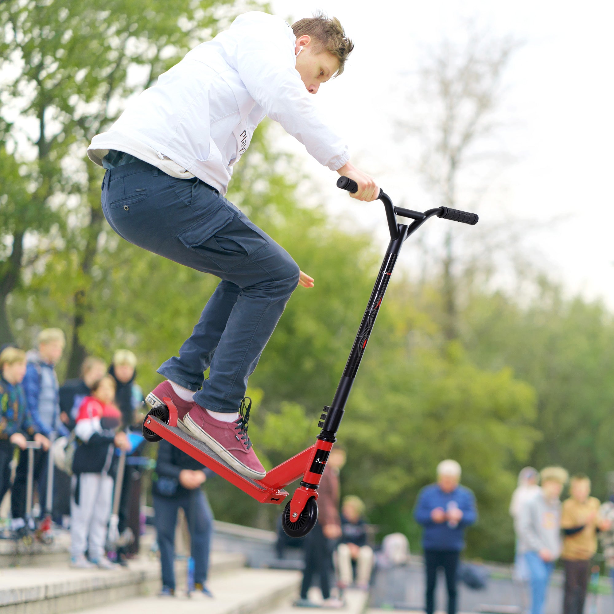 HOMCOM Street Stunt Scooter Intermediate and Beginner Freestyle Tricks Scooters For 14+ Teens Adult w/ Rear √è‚Ä†10cm Wheel & Brake - Red