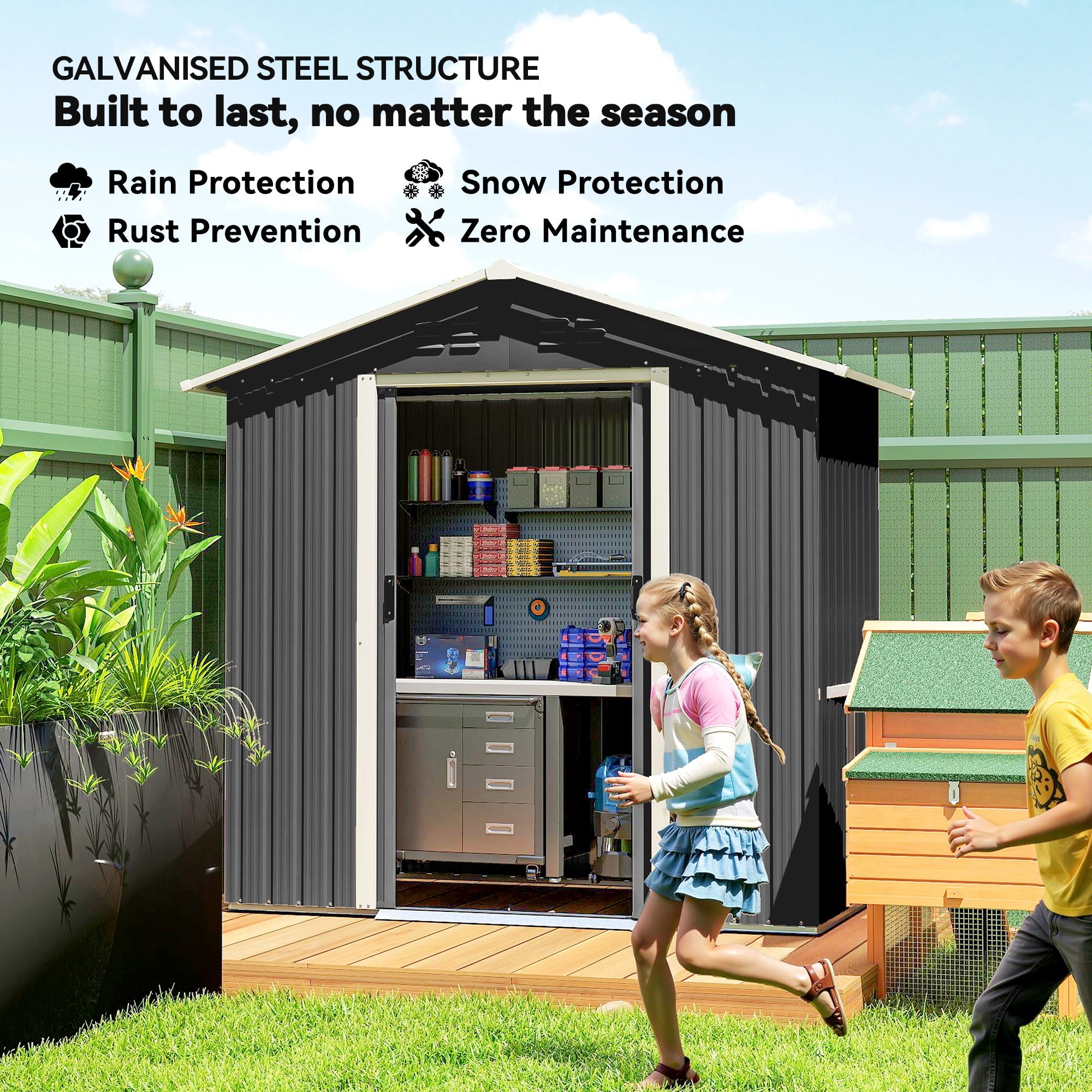 Outsunny 6.5 x 3.5ft Metal Garden Storage Shed - Dark Grey
