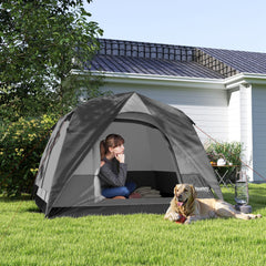 Outsunny 3-4 Person Camping Tent, Easy Set Up 3-4 Man Tent w/ Sewn-in Groundsheet, Waterproof Dome Tent w/ Mesh Windows, Grey