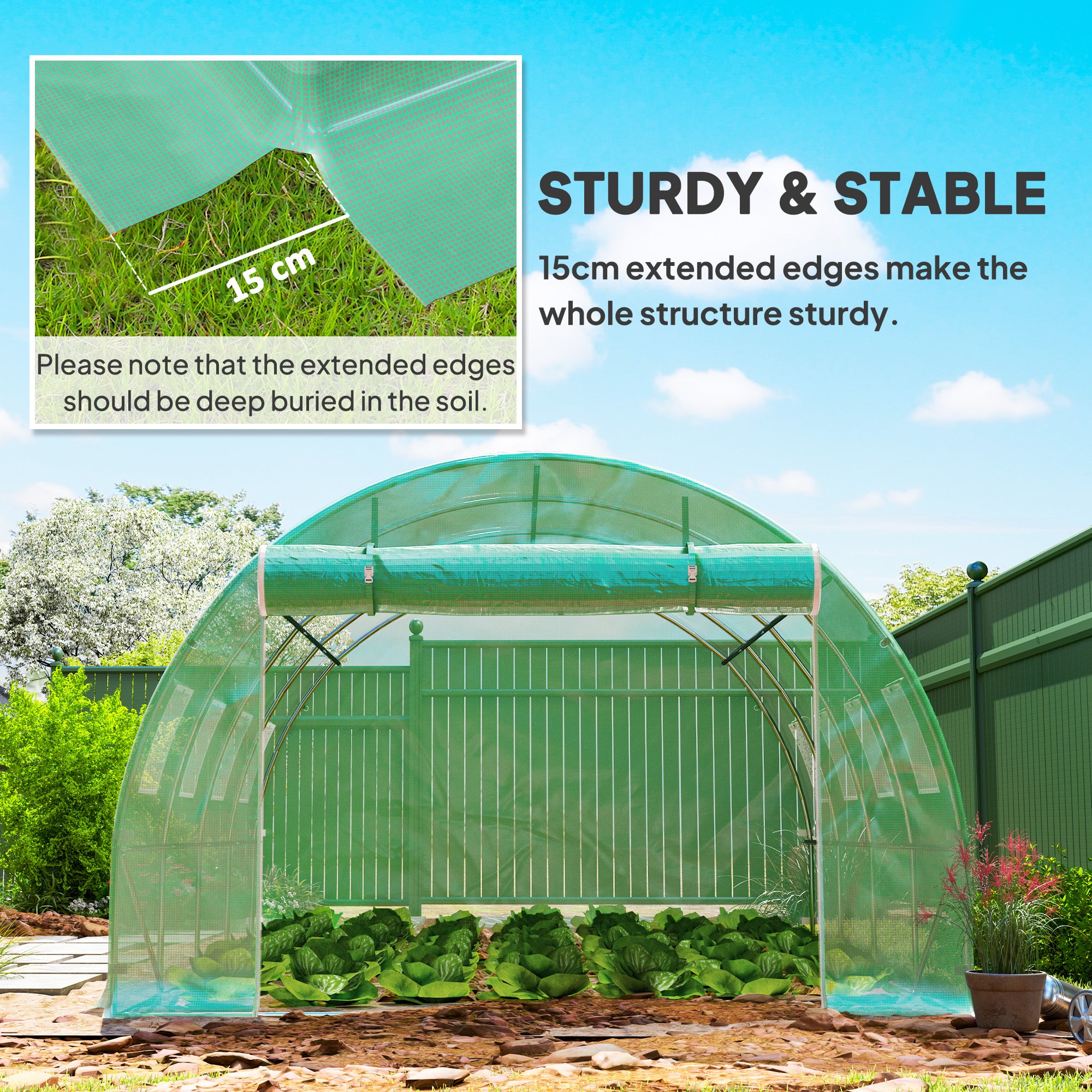 Outsunny 4 x 3 x 2m Greenhouse Replacement Cover ONLY Winter Garden Plant PE Cover for Tunnel Walk-in Greenhouse with Roll-up Windows Door Outdoor, Green