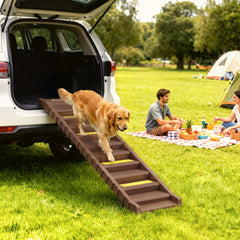 PawHut Dog Car Ramp with Anti-Slip Steps, 10-Steps Pet Stairs for Pets to Access Cars and High Beds, Brown