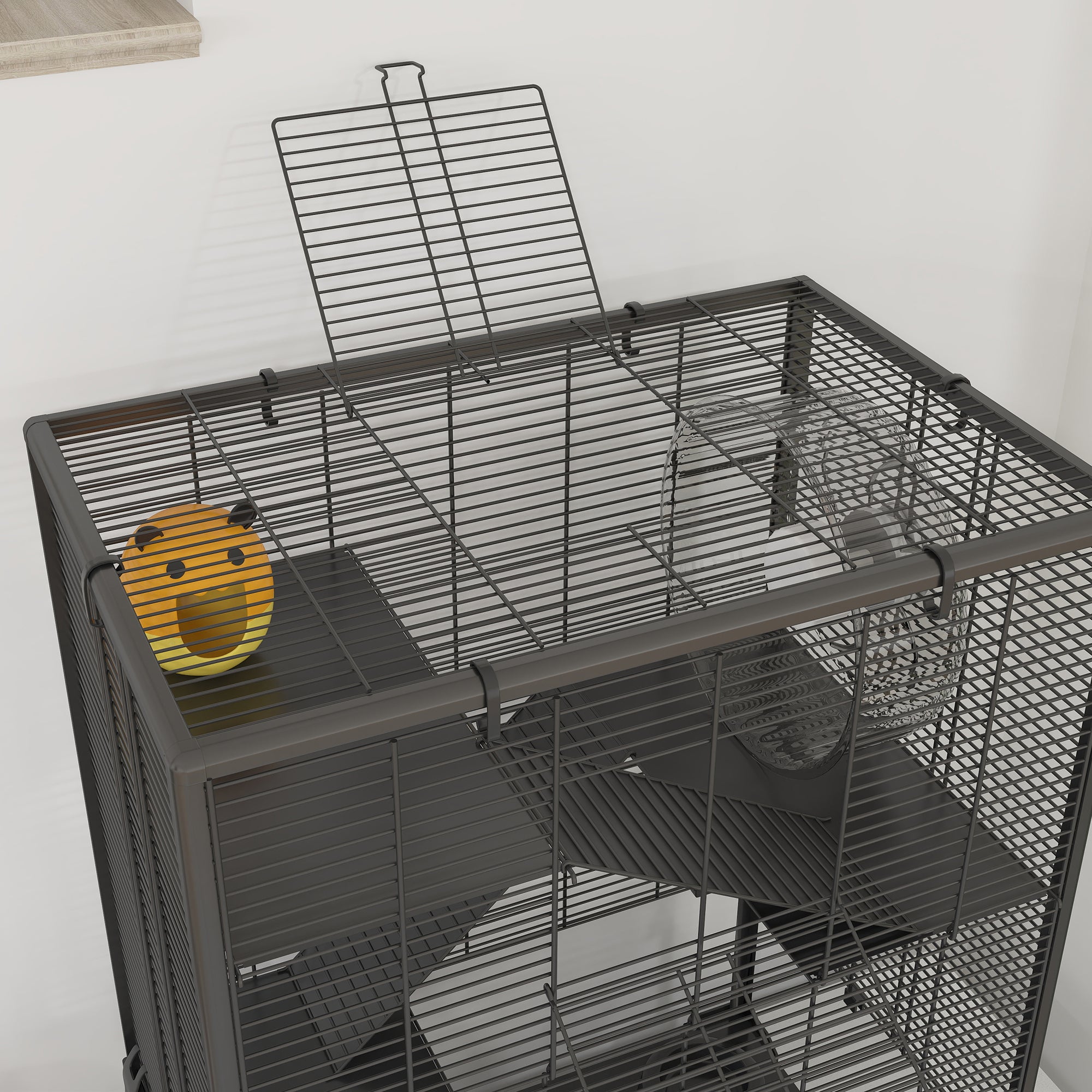 PawHut Four-Tier Hamster Cage with Deep Tempered Glass Bottom, Hut, Running Wheel, Food Dish, Water Bottle, 60 x 40 x 80cm