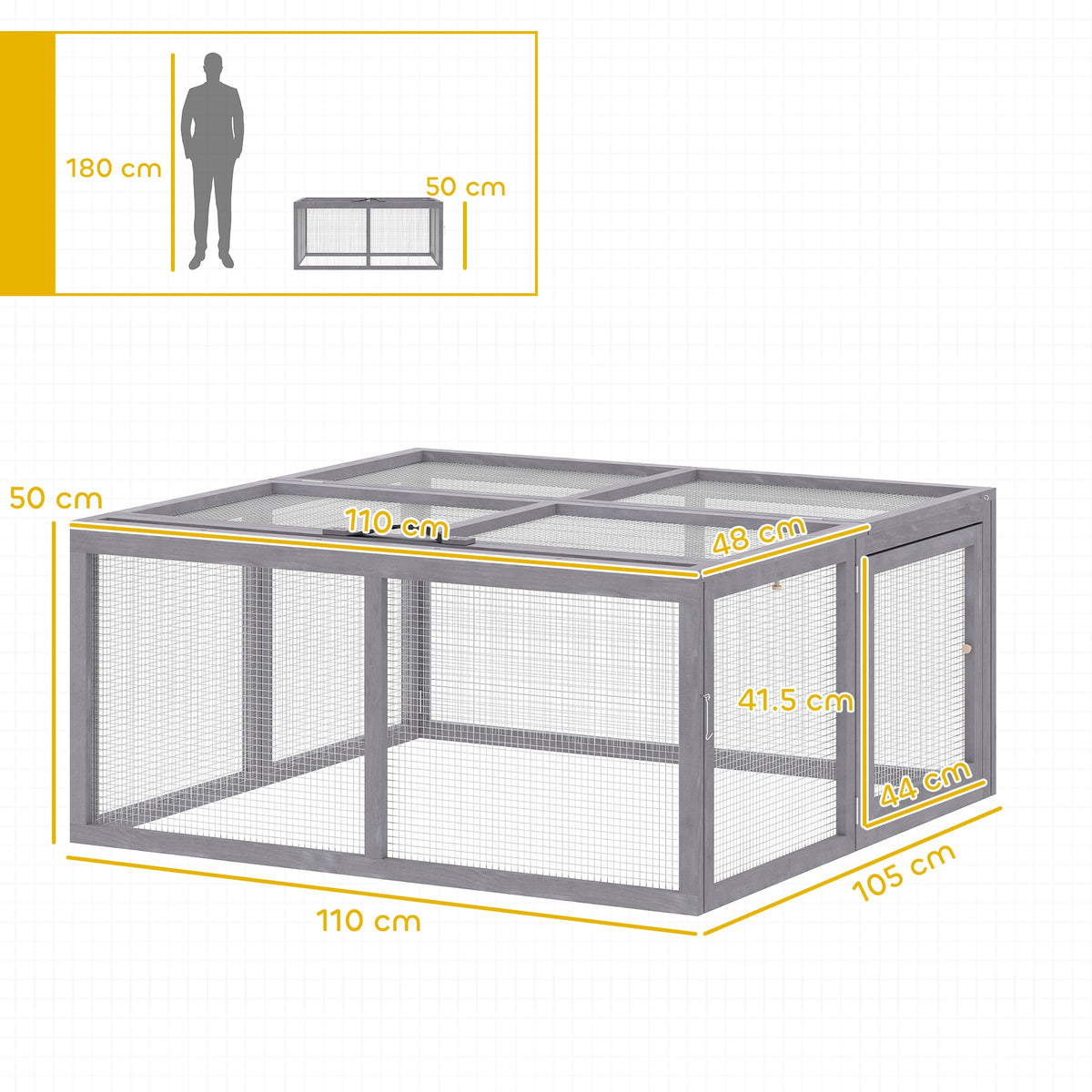 PawHut Rabbit Hutch Outdoor, Foldable Guinea Pig House with Openable Top, for 3 Bunnies, Ducks, Chickens, 110 x 105 x 50 cm