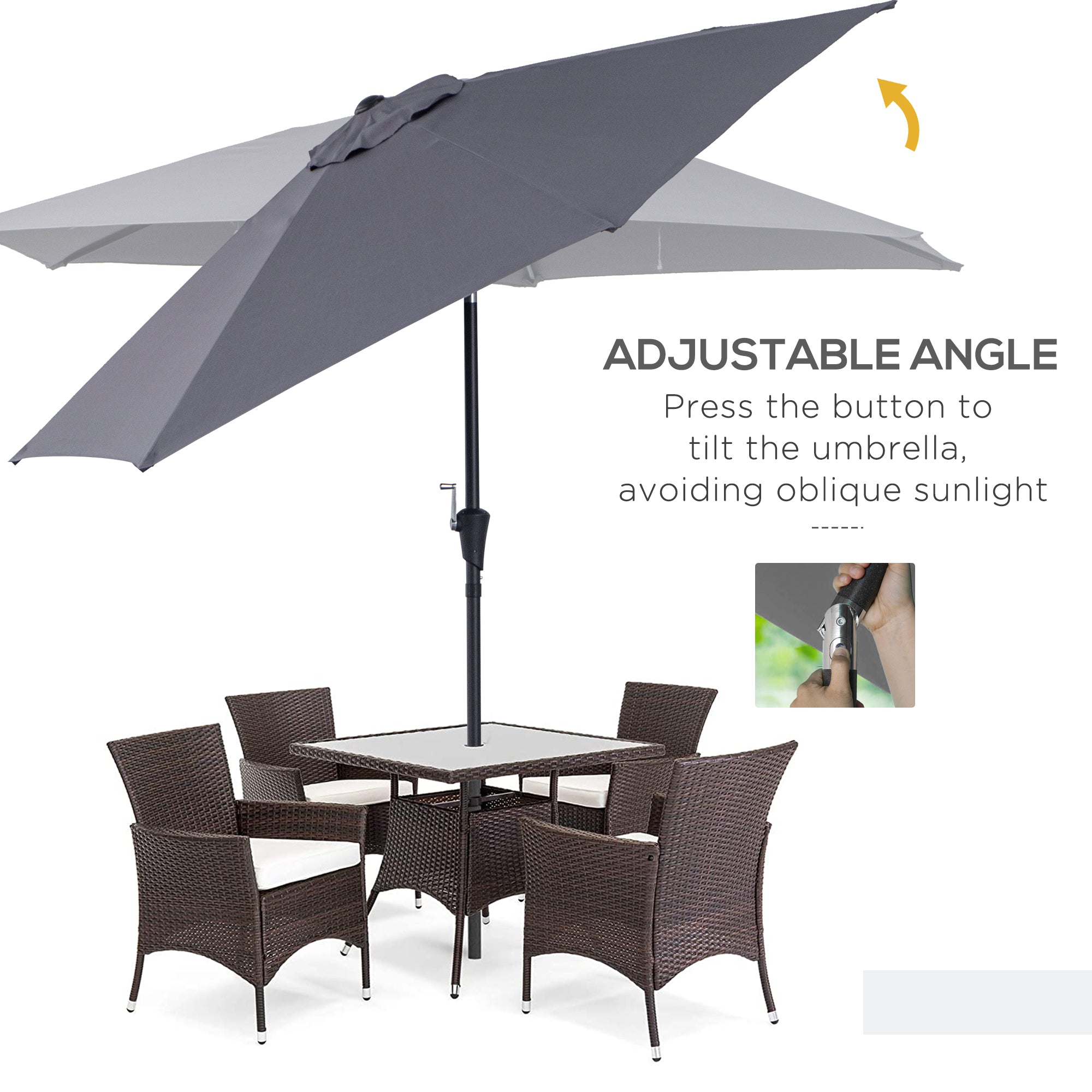 Outsunny 2.6M Garden Parasol Umbrella with Tilt and Crank, Outdoor Sun Parasol Sunshade Shelter with Aluminium Frame, Grey