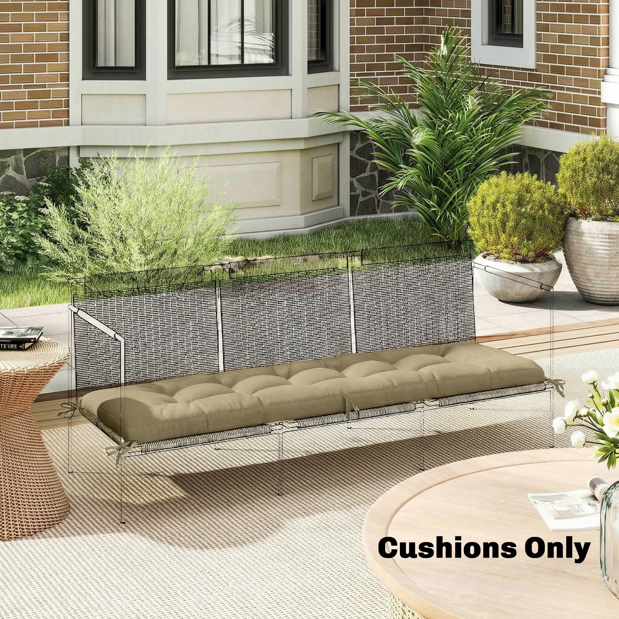 Outsunny Sun Lounger Cushion, Memory Foam Patio Chair Cushion with Ties, Outdoor Seat Pad Fits 190 x 60 cm Lounger, Sand