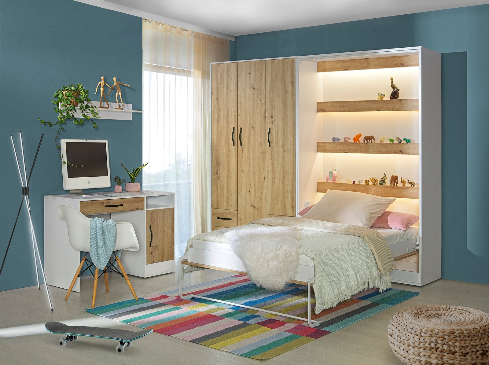 SPACEO Vertical Wall Bed 120x200 White / White Handles