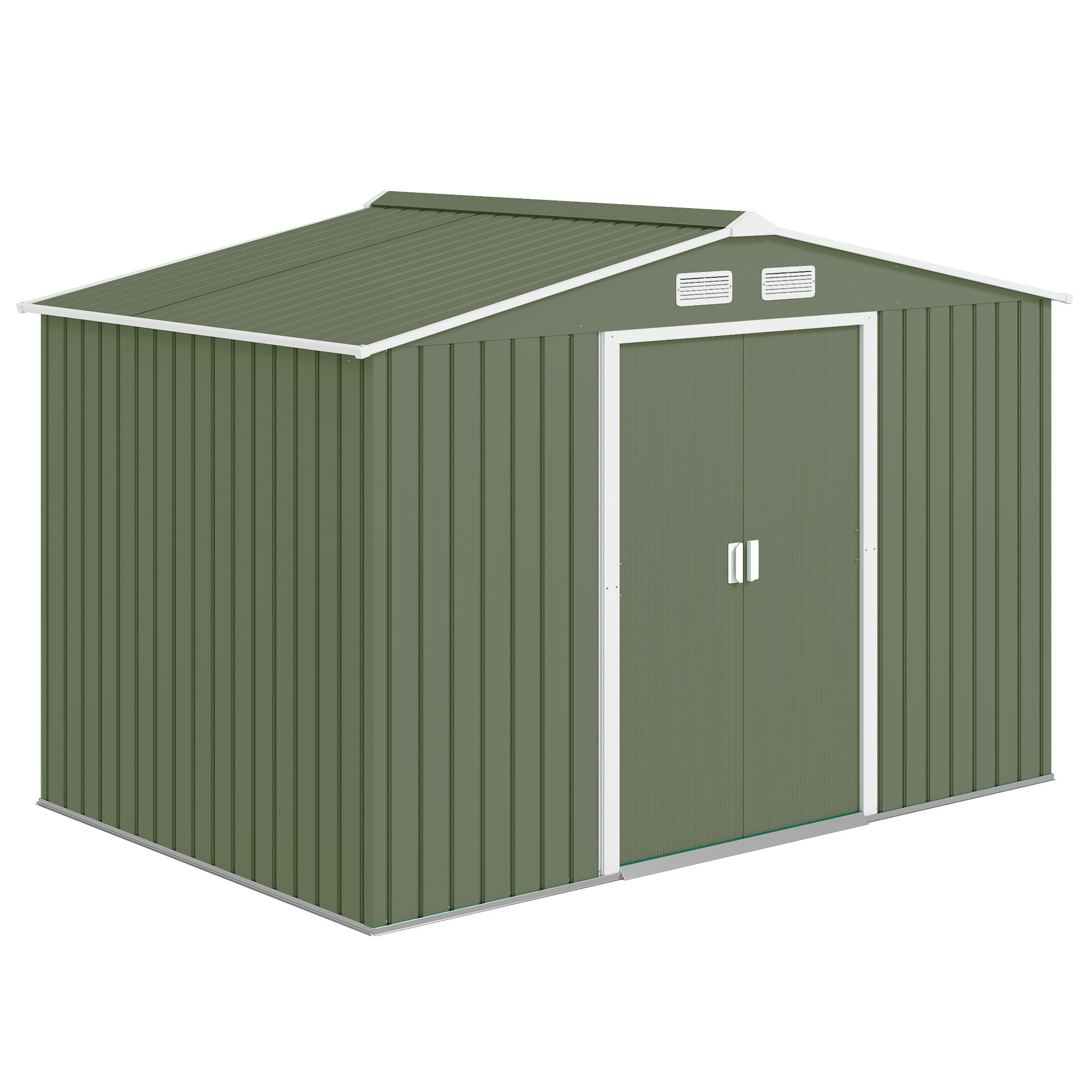 Outsunny 9 x 6ft Metal Garden Shed, Outdoor Storage Tool House with Ventilation Slots, Foundation Kit and Lockable Double Doors, Light Green