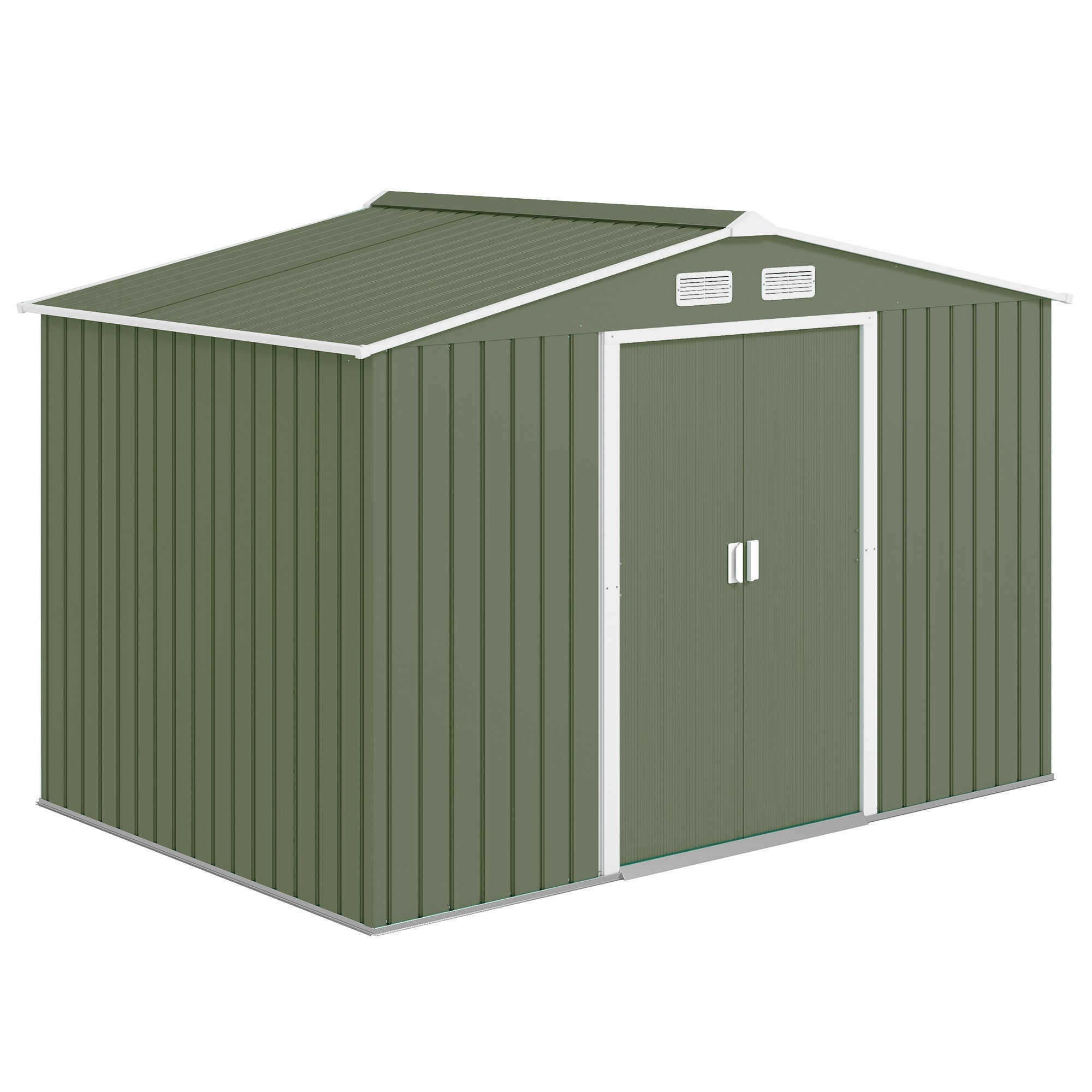 Outsunny 9 x 6ft Metal Garden Shed, Outdoor Storage Tool House with Ventilation Slots, Foundation Kit and Lockable Double Doors, Light Green