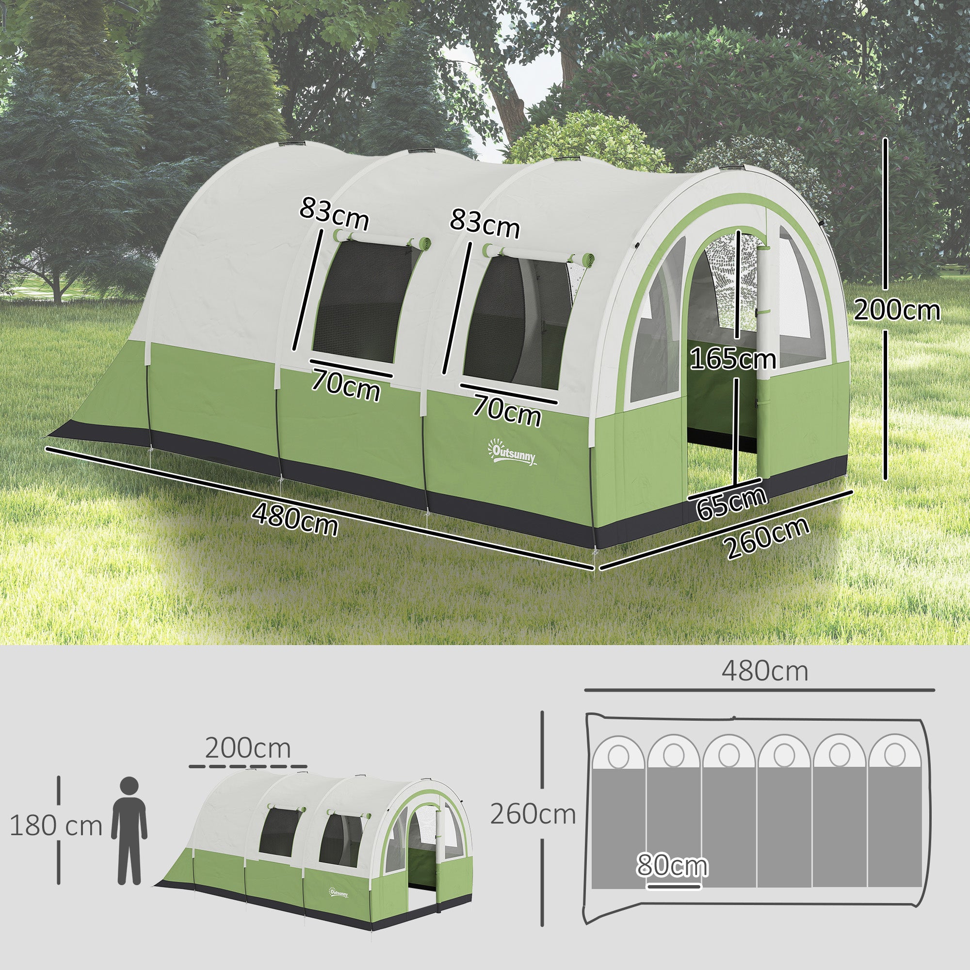 Outsunny 3000mm Waterproof Camping Tent, 5-6 Man Family Tent with Living and Bedroom, Carry Bag Included, Cream and Green