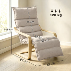 HOMCOM Curved Wooden Accent Chair, Armchair with Adjustable Footrest, Light Brown