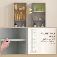 HOMCOM Tall Bathroom Storage Cabinet, 6-Tier Slim Bathroom Cabinet with Adjustable Shelf, 4 Soft-Close Doors, Dusty Blue