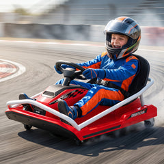 AIYAPLAY 24V Electric Go Kart for Kids with Drift Mode, 300W Brushless Motor, Soft Start and Dual Speed for Ages 6-10, Red