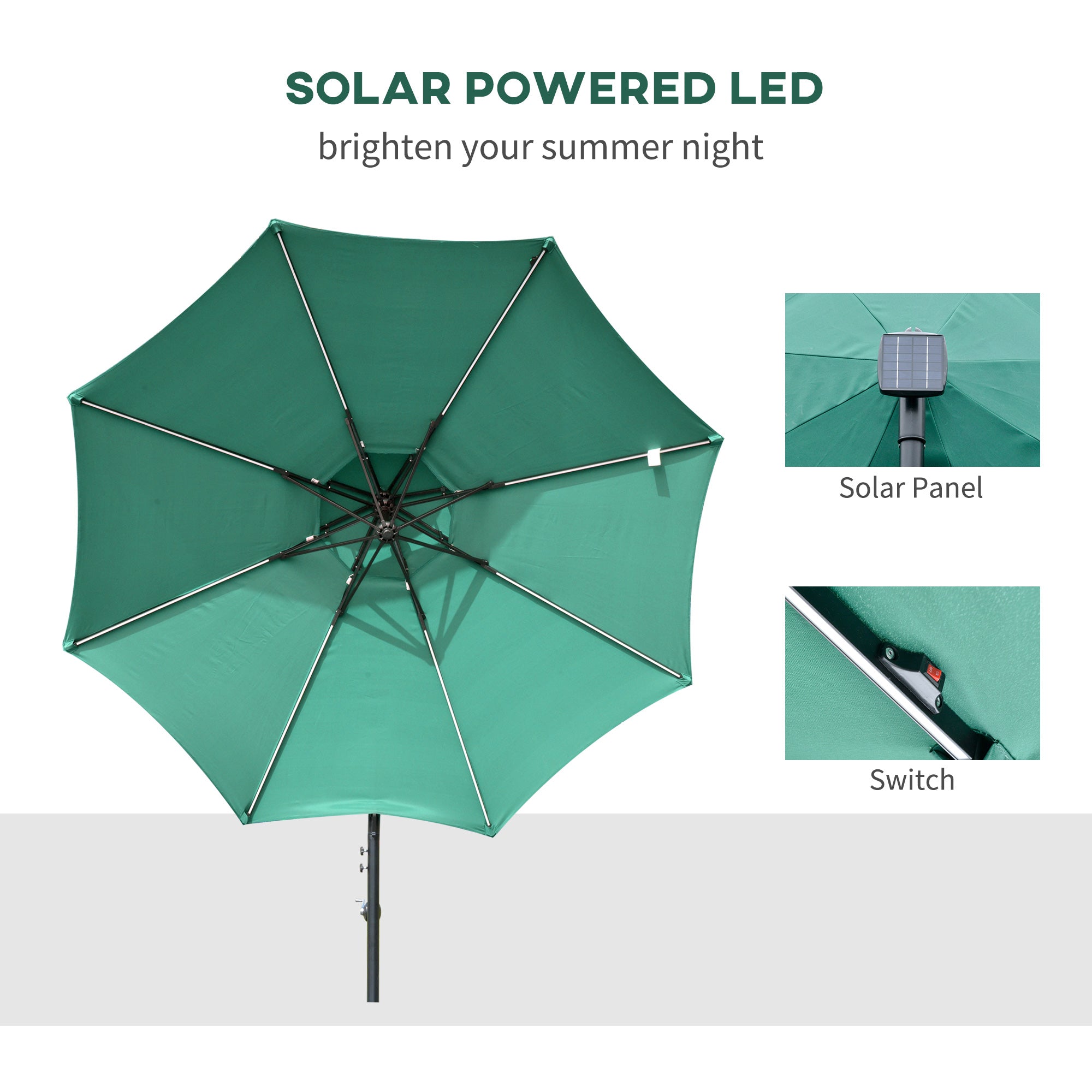 Outsunny 3m LED Light Overhanging Parasol - Green