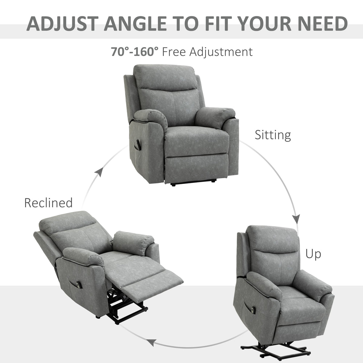HOMCOM Faux Leather 70 Electric Riser Recliner Chair - Grey