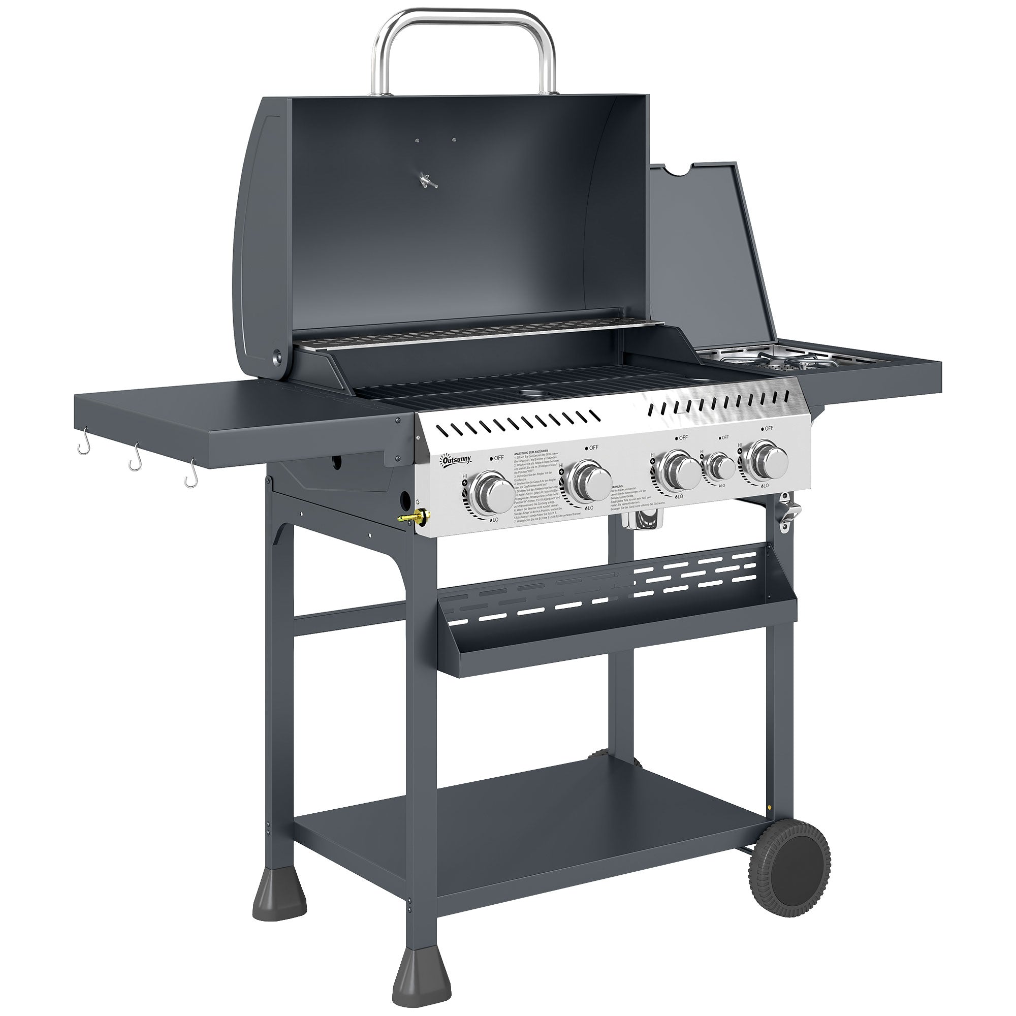 Outsunny Five-Burner Steel Gas Grill, with Thermometer - Black