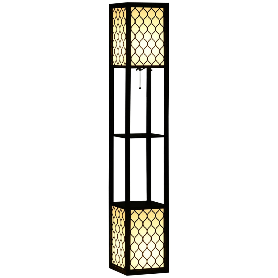 HOMCOM Floor Lamp with Shelves, Dual Light, Modern Tall Standing Lamps for Living Room, Bedroom, with Chain Switch, Bulb not Included, Black
