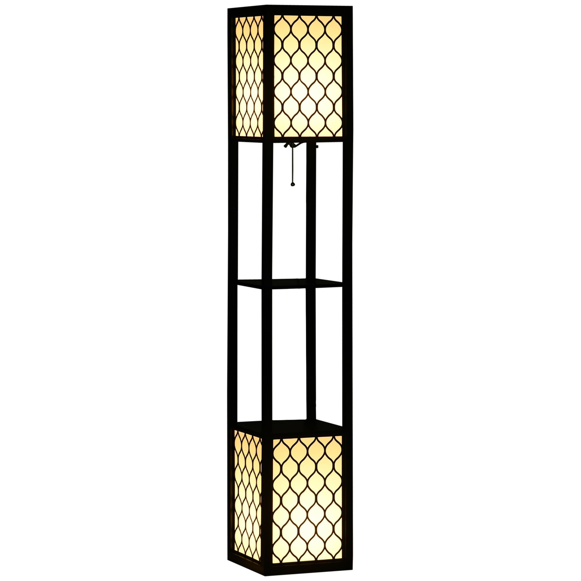 HOMCOM Floor Lamp with Shelves, Dual Light, Modern Tall Standing Lamps for Living Room, Bedroom, with Chain Switch, Bulb not Included, Black