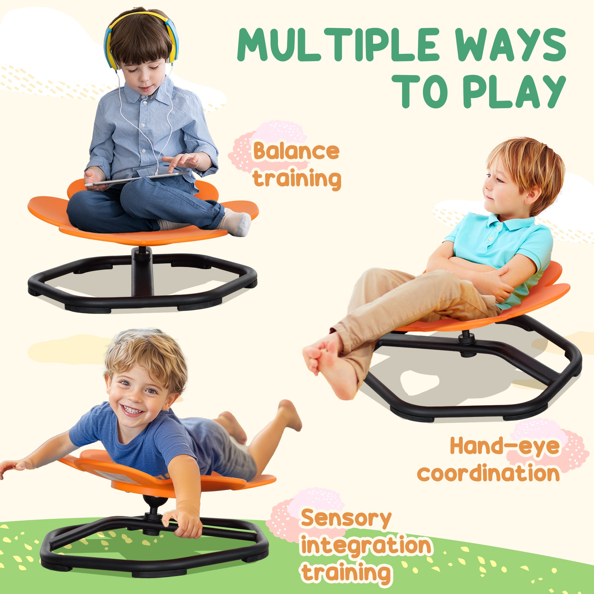 AIYAPLAY Sensory Spinning Chair for Kids, for Coordination, Balance, Orange